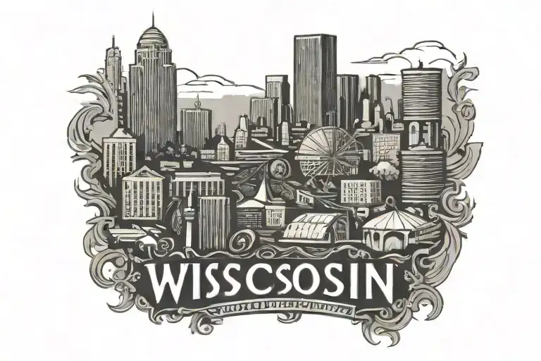 Wisconsin Logo Overlap Middle City Skyline In The Background