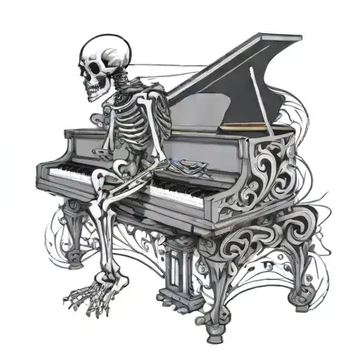 Skeleton Kicking Leg Up Playing Piano