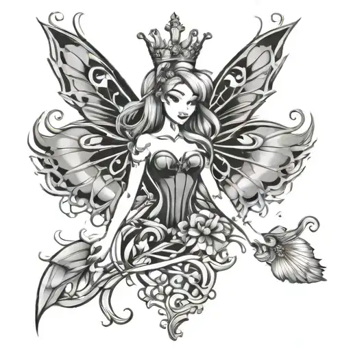 Winx Club Flora Wings With Crown Above And Mermaid Tail