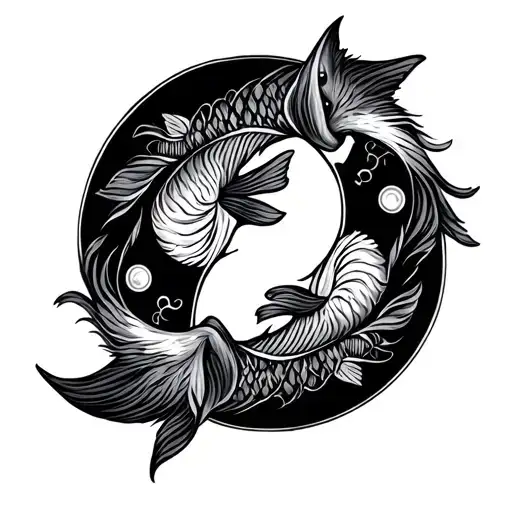 Fox And Fish Yin Yang Symbol Surrounded