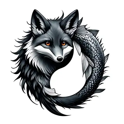 Fox And Fish Yin Yang Symbol Surrounded