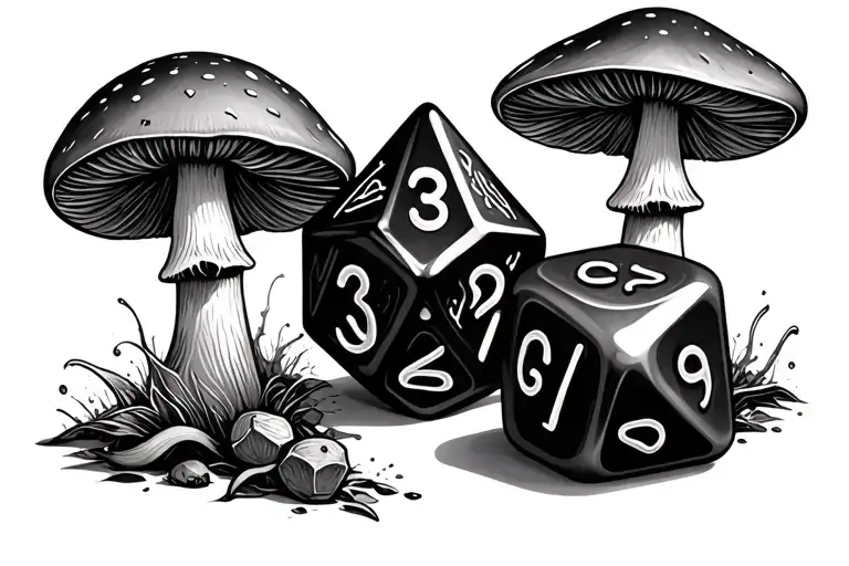 D20 Dice And Mushrooms
