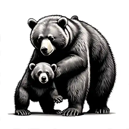 Daddy Bear Protecting Little Bear Standing