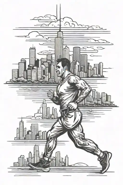 Chicago Skyline With Man Running