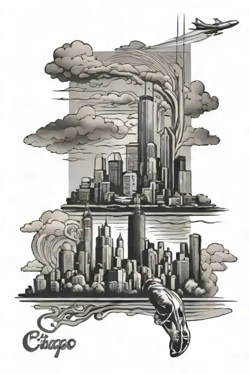 Chicago Skyline With Man Running