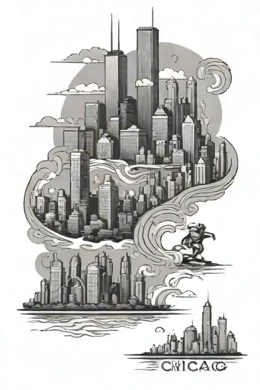 Chicago Skyline With Man Running