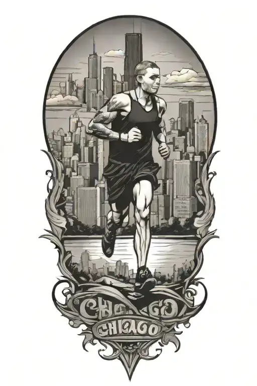 Marathon Runner With Chicago In Background