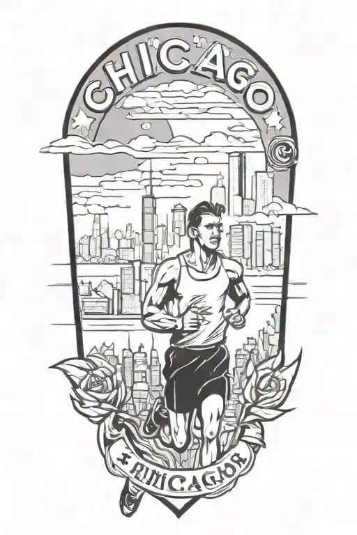 Marathon Runner With Chicago In Background