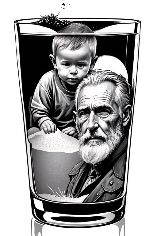 An Hour Glas With Sand And A Kid In The Top And A Old Man In The Bottom Inside