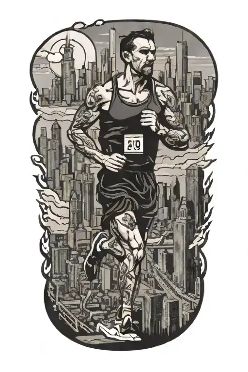 Marathon Runner With Chicago In Background