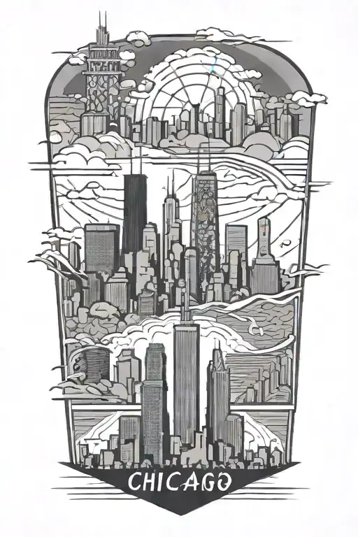 Geometric Chicago Skyline With Marathon Runner Crossing Finish Line