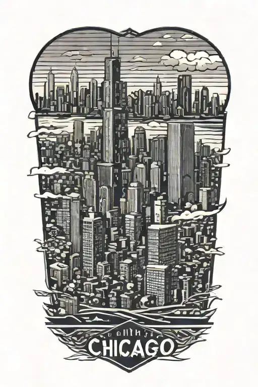 Geometric Chicago Skyline With Marathon Runner Crossing Finish Line