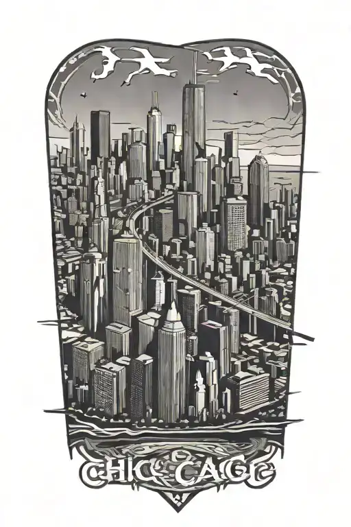 Geometric Chicago Skyline With Marathon Runner Crossing Finish Line