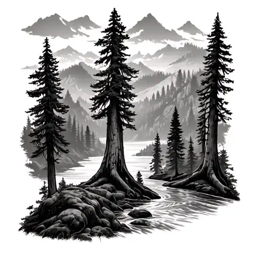 Redwood Forest With River Canyon