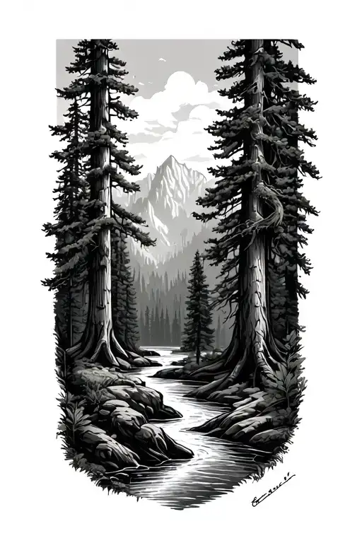 Redwood Forest With River Canyon