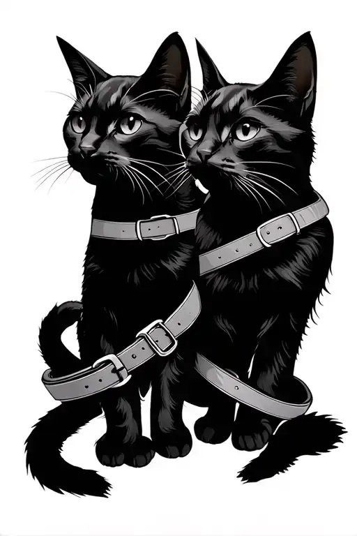 Two Cat Collars Crisscrossing With Cat Paws Trailing Down Below