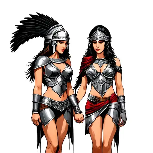 Gladiator And Spartan Women Holding Hands