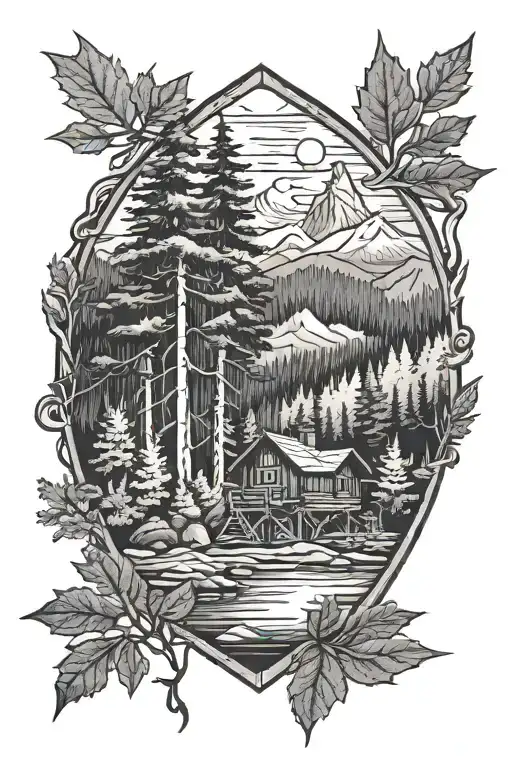 Canadian Cabin Forest Scene