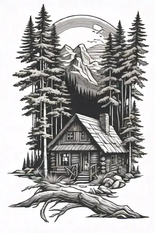 Canadian Cabin Forest Scene