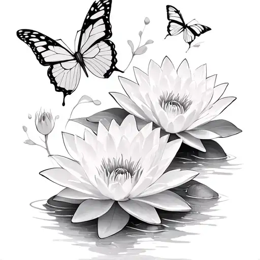 Water Lilies And Butterflies