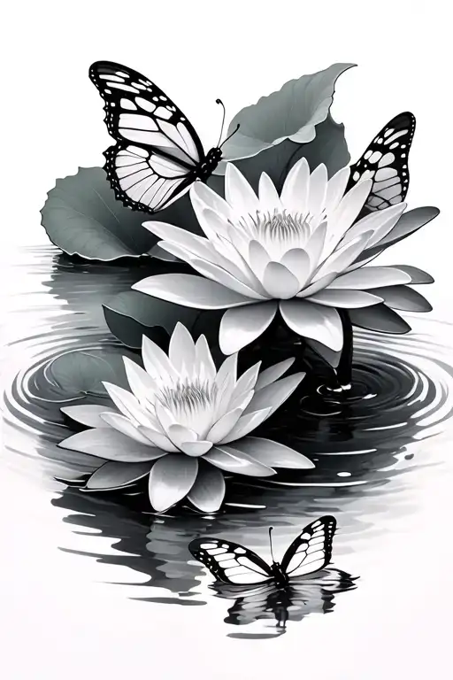 Water Lilies And Butterflies