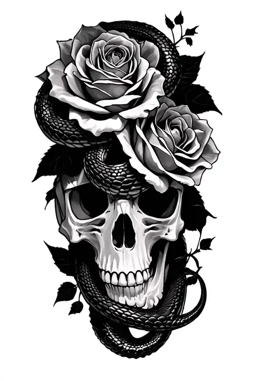 Snake And Roses And Skull