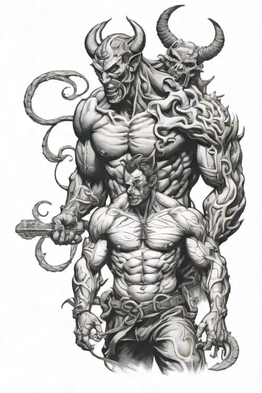 Man And Demon Struggling For Control Of The Man's Soul