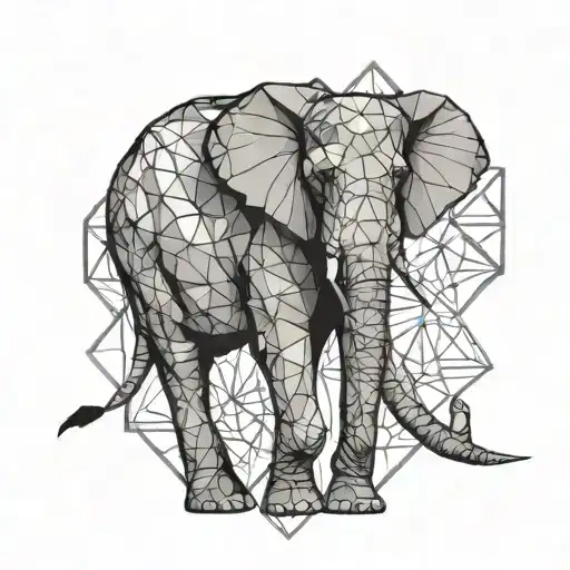 Elephant In Front Of Geometric Design Incorporating