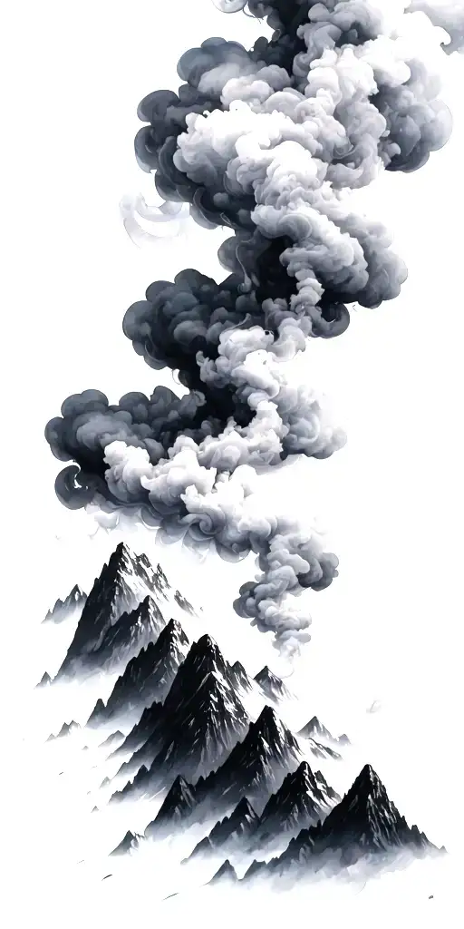 Mountains In The Form Of Smoke With Watercolors