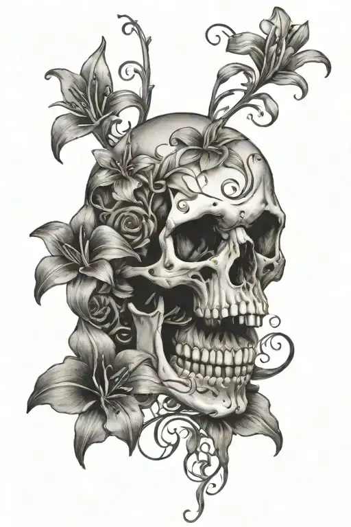 Skull And Lilies Intertwined Vines