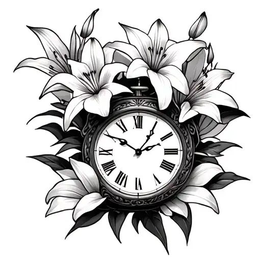Lilys Surrounding A Broken Clock