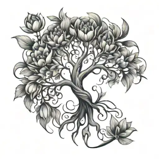 Tree Of Life With Tulip Flowers Growing