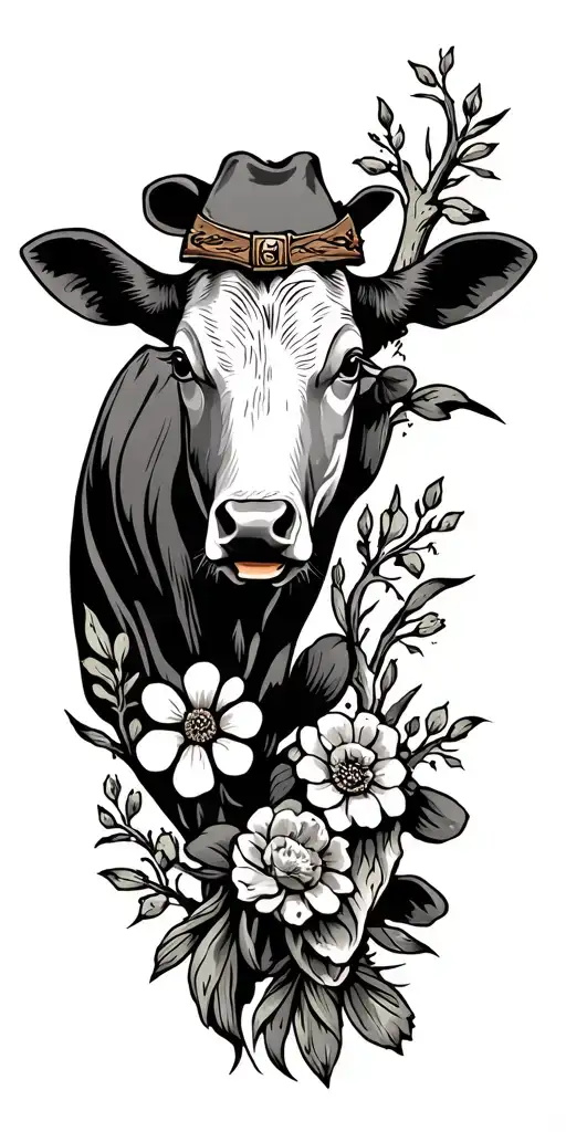 Western Sleeve Tattoo Featuring Paws Cows Cactus Etc