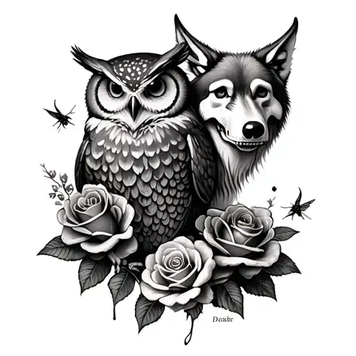 Paterfamilias Inscription With Roses And Skulls An Owl A Wolf A Frog And A Fireflies