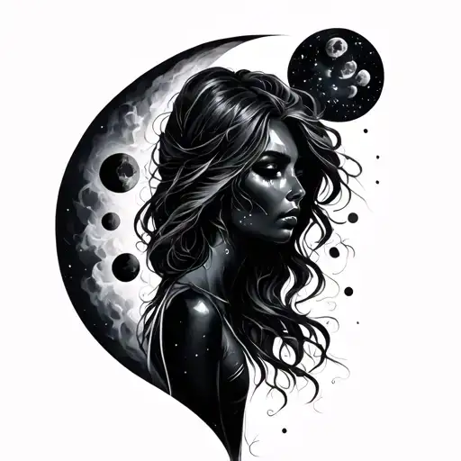 Female Full Black Body Shaped Like And Moon Phases