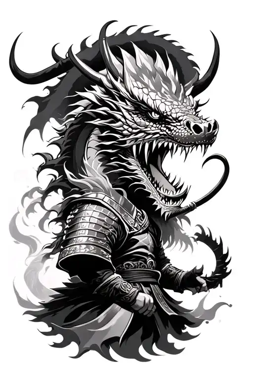 Samurai And Angry Dragon Emerging