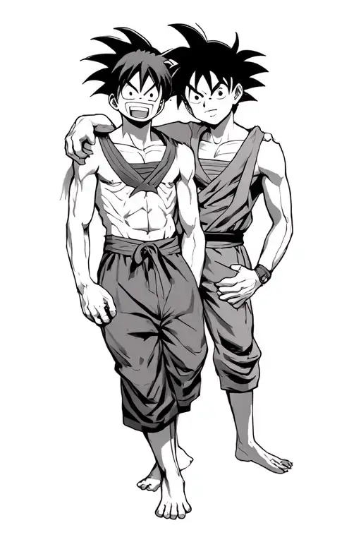 Monkey D Luffy With Son Goku And Killua Zoldyck As Friends For A Menschen Leg