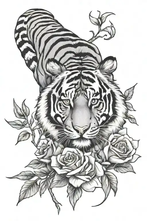 Tiger And Roses Blooming
