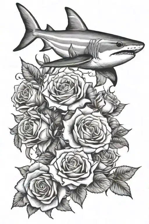 Black Tip Reef Shark With Roses