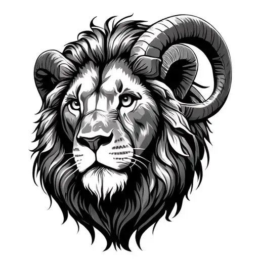Lion With Rams Horns In A Traditional Style