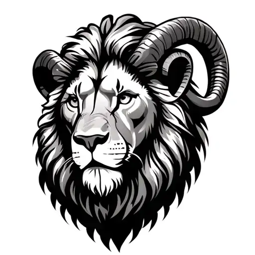 Lion With Rams Horns In A Traditional Style