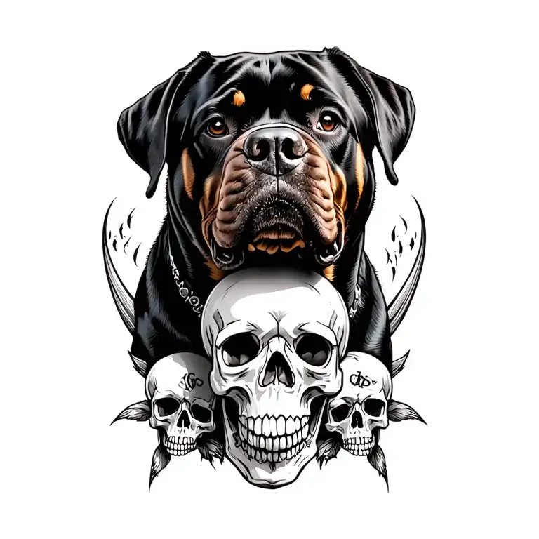 Rottweiler With Skulls Surrounded