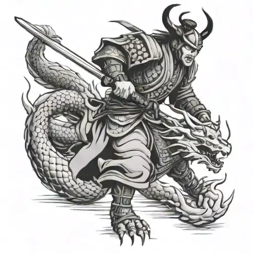 Ronin Samurai Fighting A Dragon