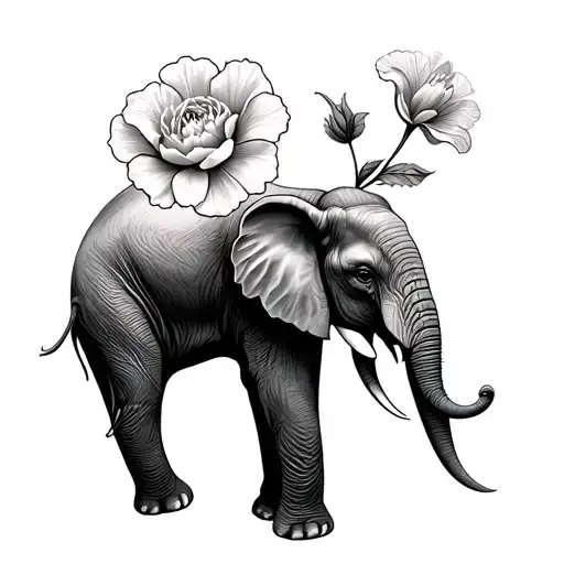 Elephant With Peppermint Carnation Flower
