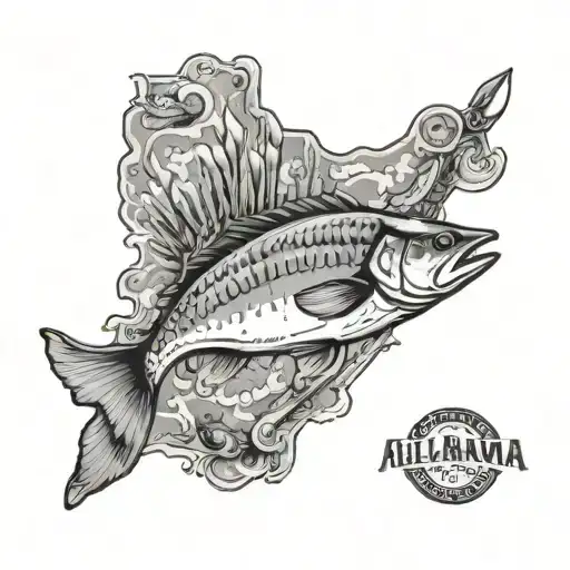 State Of Alabama With A Fishing And Hunting Theme