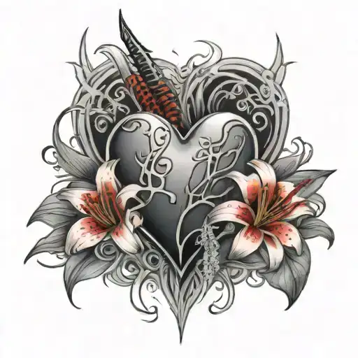 Heart With Blade Going Through It And Red Spider Lily's Around It