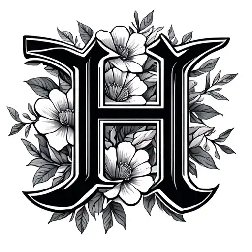 Capital Letter H In Script With A Floral Design Suitable For A Man