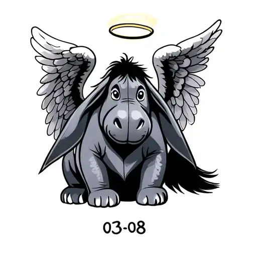 Eeyore With Angel Wings And Halo And 03-08 Date Above Him