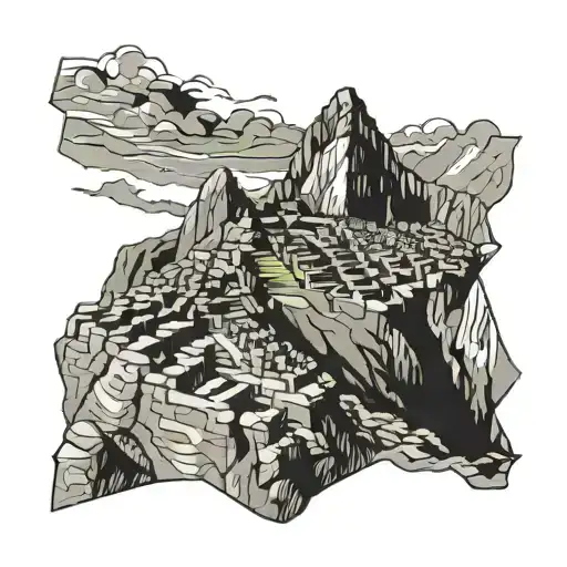 Machu Picchu Silhouette Line Drawing Black