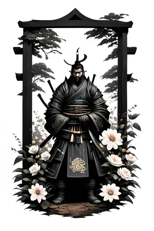 Ronin Samurai Standing In Garden Of Flowers Wrapping